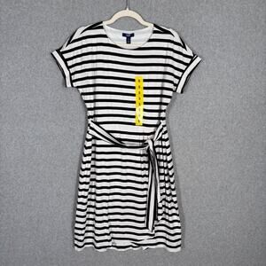 Chaps Dress Small Black Knee‎ T Shirt Tie Belt Wrap Stretch Basic Comfort Casual